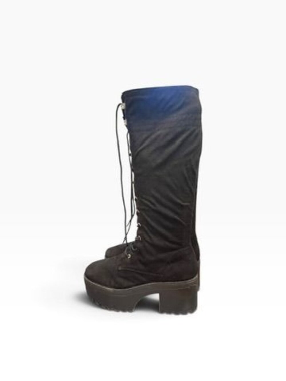 Forever 21 Black Platform Knee-High Lace-Up Boots Womens Size 7.5 Faux Suede Chu